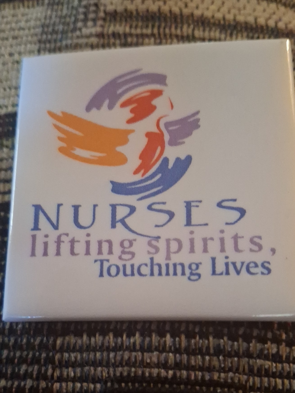 Nurses Lifting Spirits Touching Lives Lavender & Orange Pin Badge Button